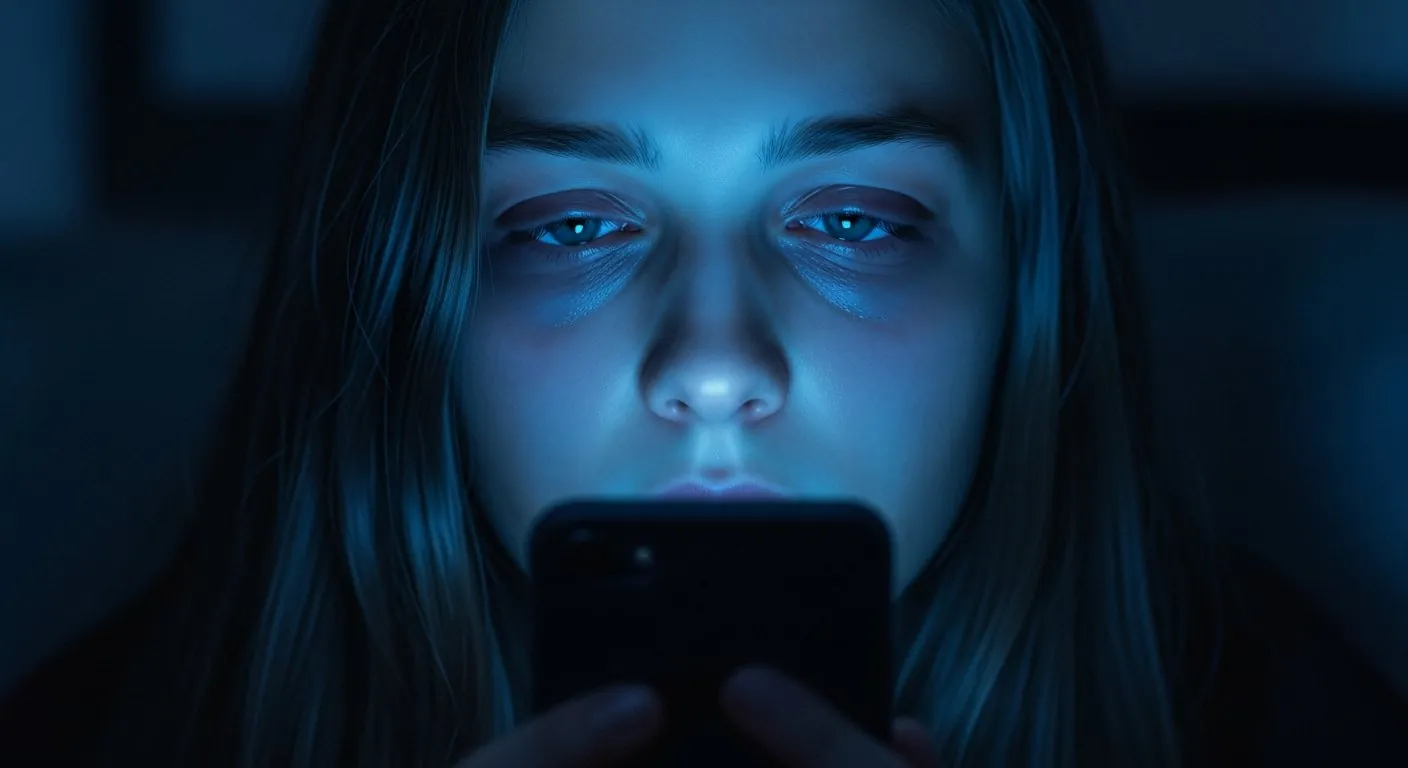 Personne regardant un écran de téléphone le soir dans un appartement sombre